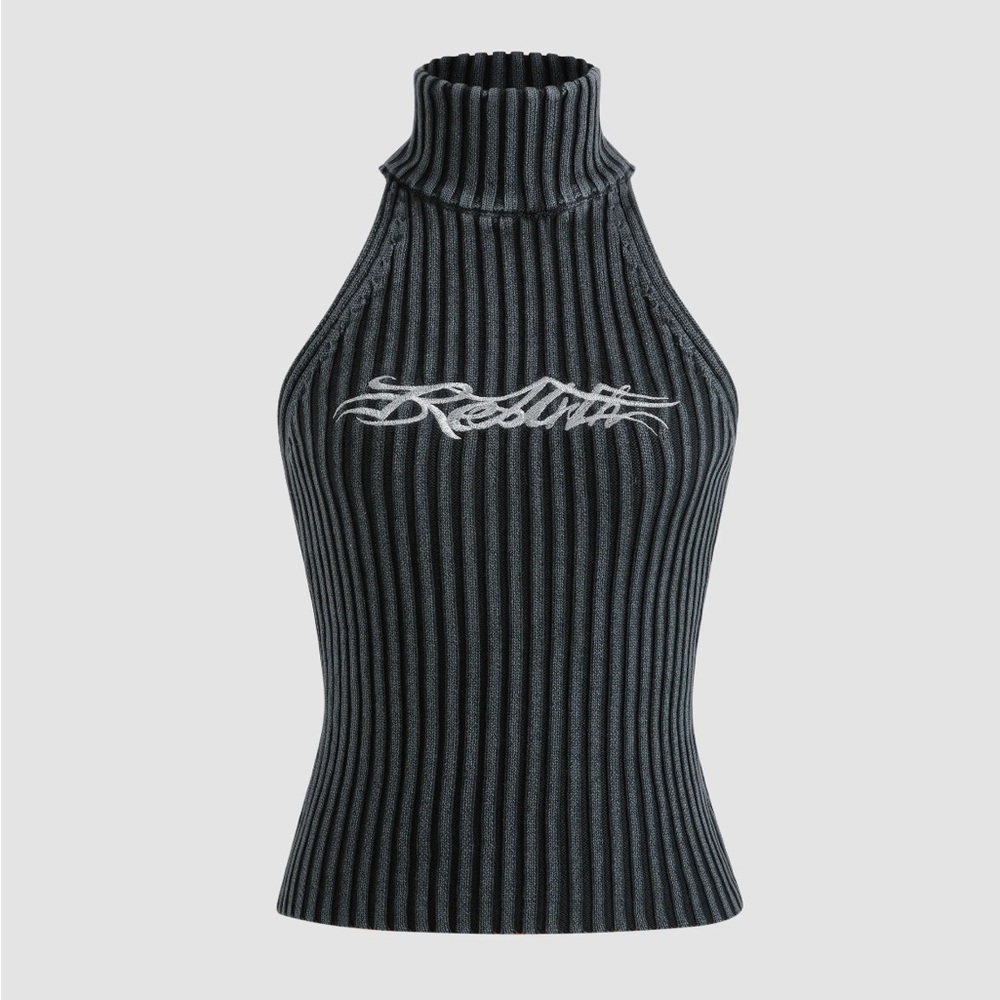 Cider Black Ribbed Halter Top